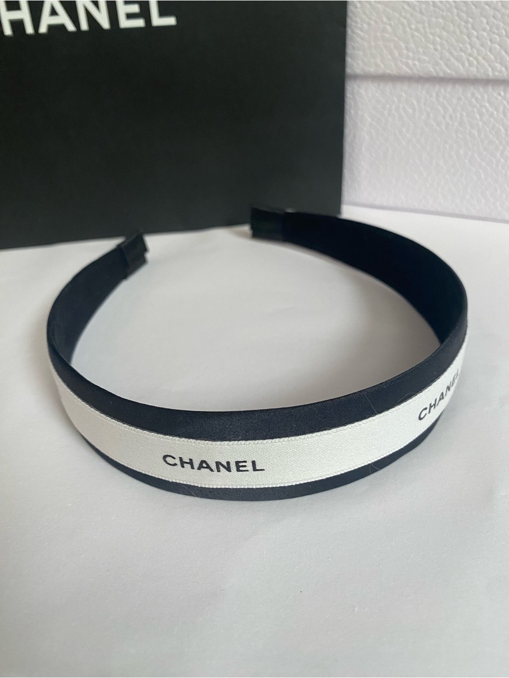 Chanel Ribbon Black & White Logo Headband